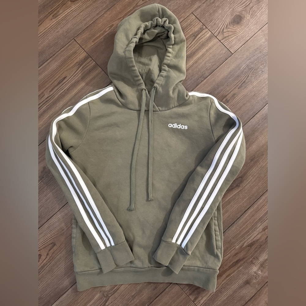 Adidas 3-Stripe Olive Green Hoodie with Pockets | Approx Kids Large